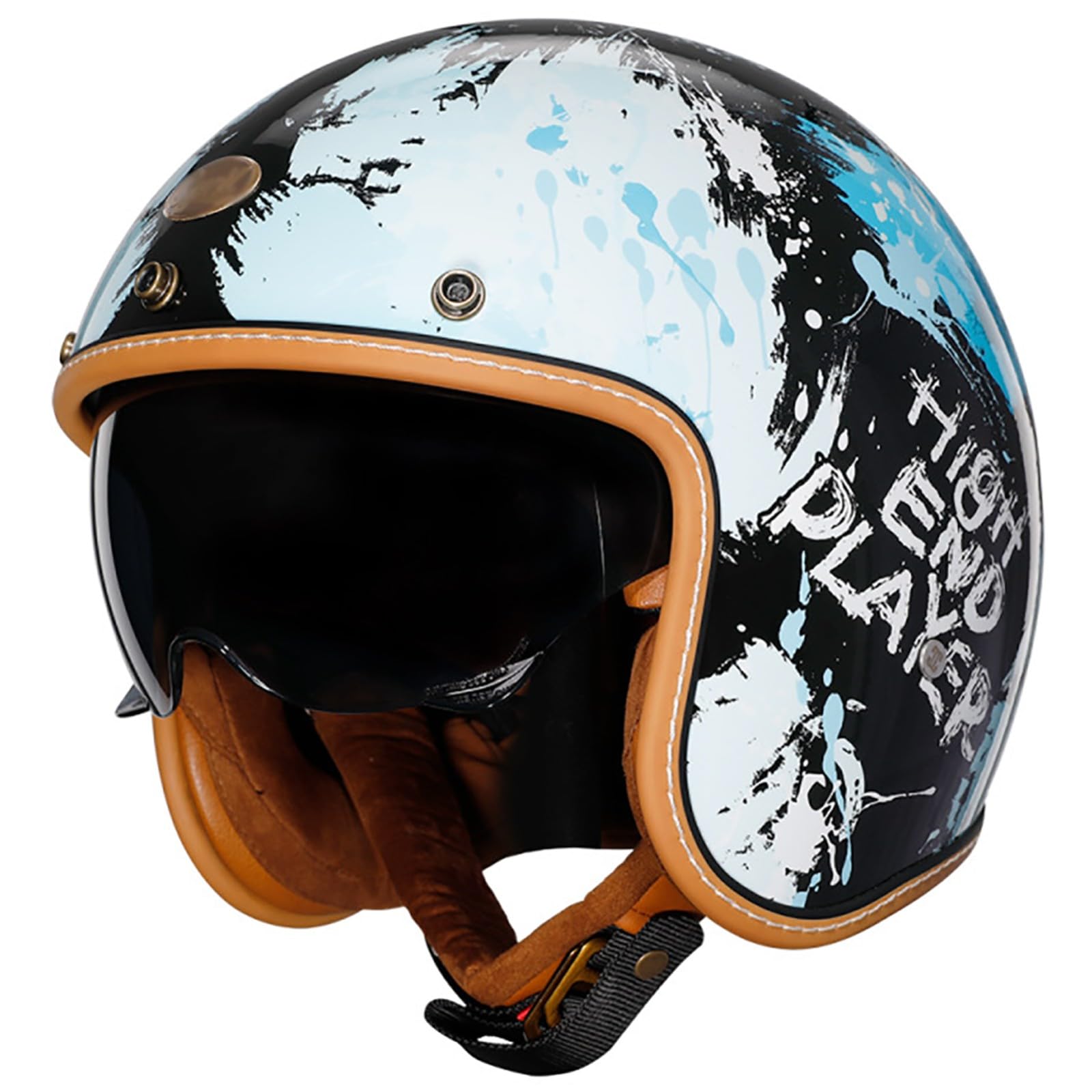 GJCKOPIUFA Offener Retro-Motorradhelm, 3/4-Motorradhelm Mit Visier Und Kinnriemen Mit Schnellverschluss, Unisex-Halbhelm Für Erwachsene, Geeignet Für Mopeds, DOT/ECE-Geprüft B,M/(57~58cm) von GJCKOPIUFA