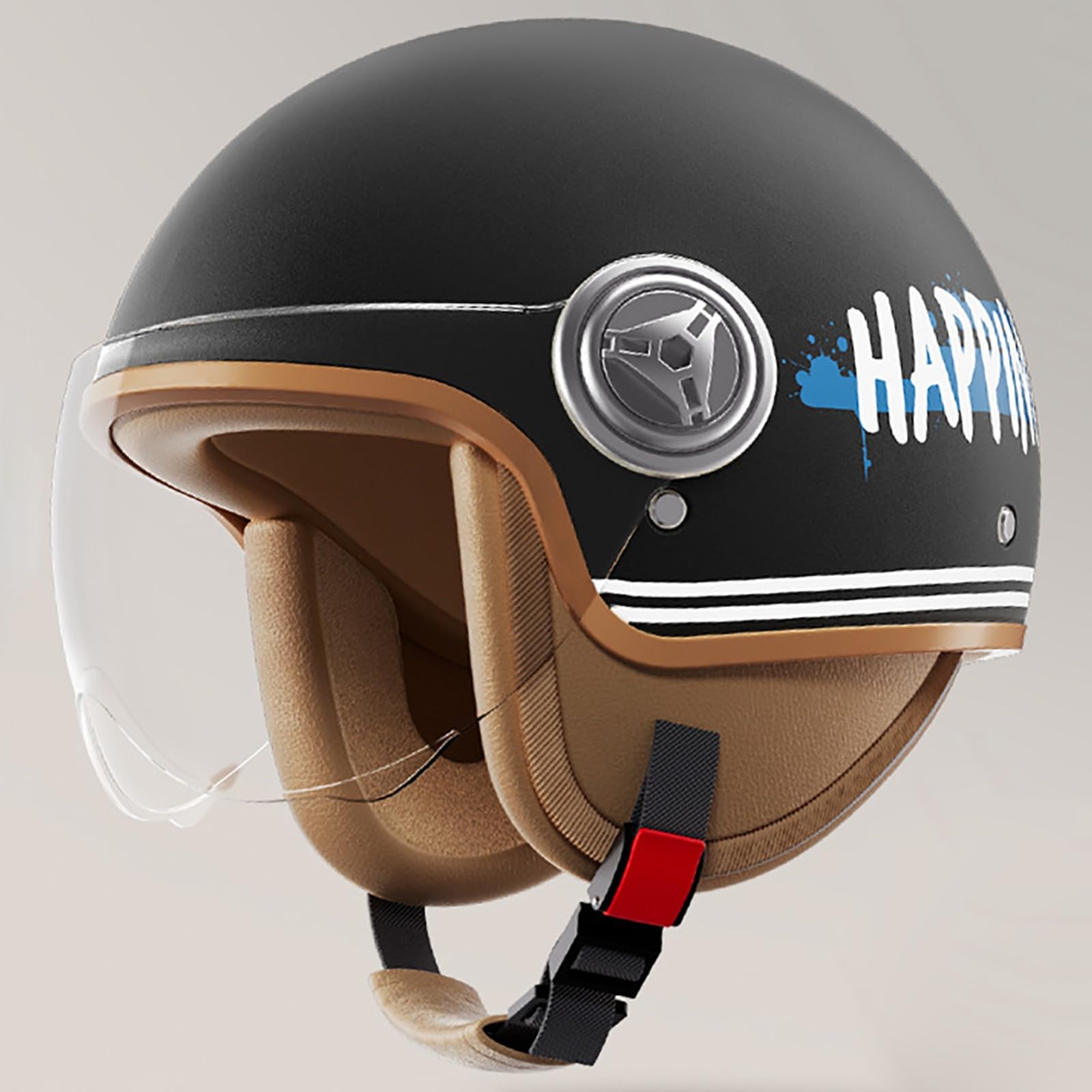 Leichter Motorradhelm, Retro 3/4 Motorradhelm Mit Sonnenblende, Geeignet Für Motorrad-Halbhelme Für Erwachsene Männer Und Frauen, DOT/ECE-Zertifiziert B,54-61cm von GJCKOPIUFA