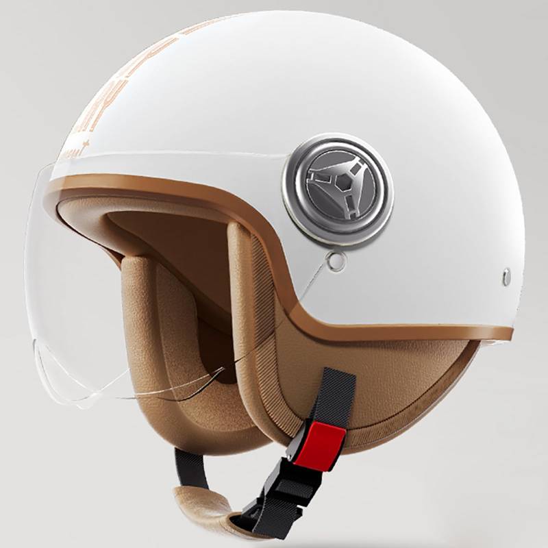 Leichter Motorradhelm, Retro 3/4 Motorradhelm Mit Sonnenblende, Geeignet Für Motorrad-Halbhelme Für Erwachsene Männer Und Frauen, DOT/ECE-Zertifiziert E,54-61cm von GJCKOPIUFA