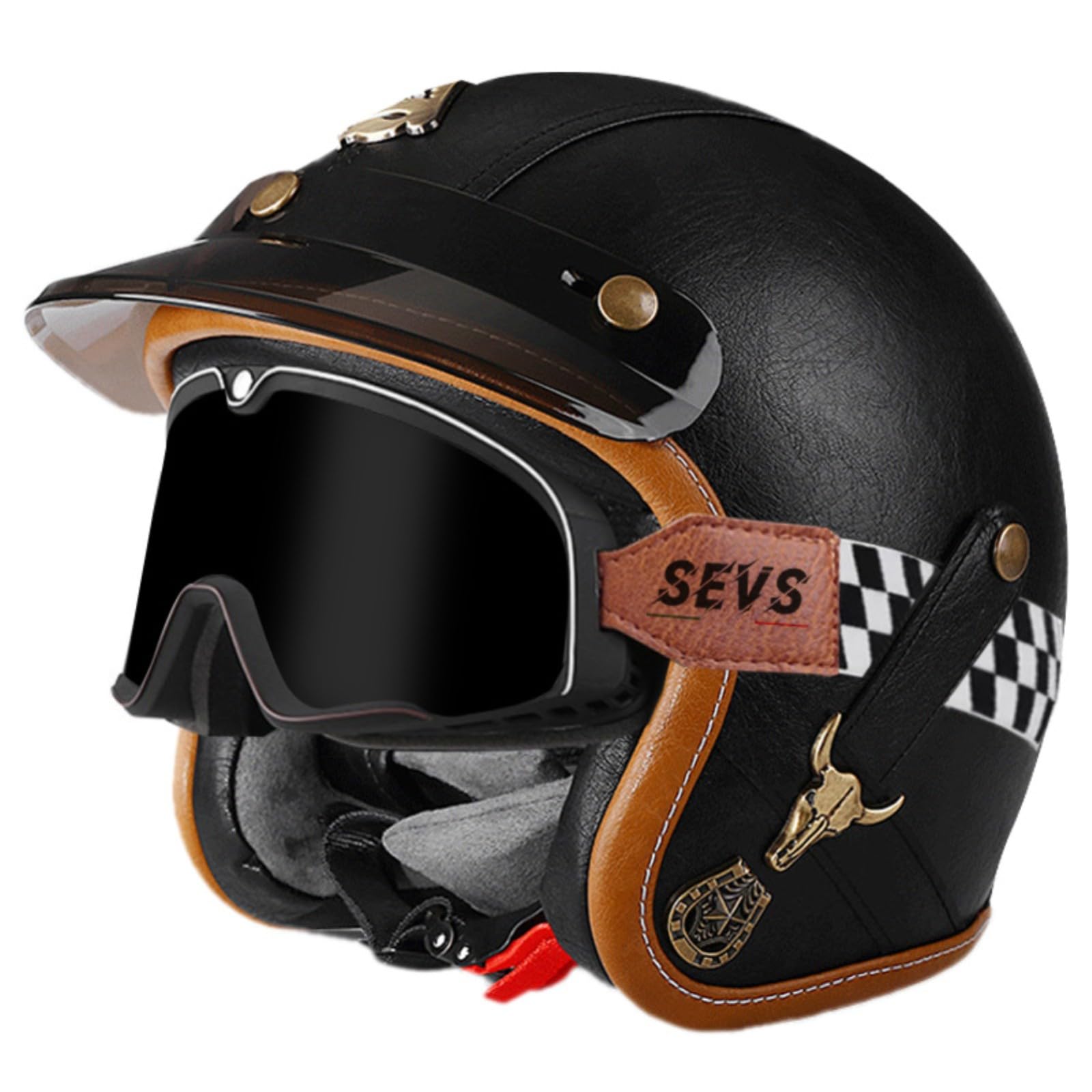 Motorrad-Halbhelm, DOT/ECE-Geprüfter Cruising-Cap, Neuartiger Kleiner Helm, Retro-Jet-Halbschalenhelm Mit Niedrigem Profil Und Schutzbrille Für Erwachsene, Männer Und Frauen 1,XL=61-62CM von GJCKOPIUFA