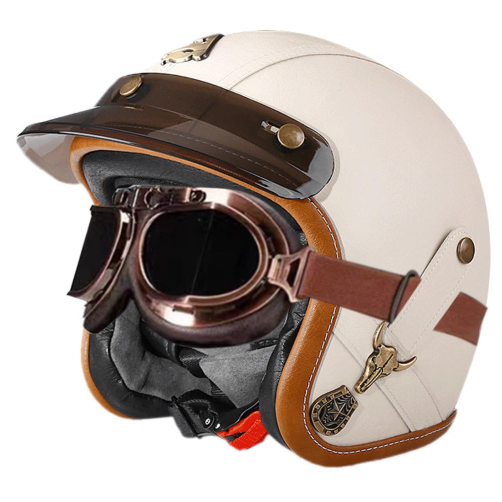 Motorrad-Halbhelm, Retro-Motorradhelm Für Erwachsene, Offener 3/4-Helm, ECE-Zertifizierter Sturzhelm, Roller-Fahrrad-Chopper-Helm Für Männer Und Frauen 2,S=55-56CM von GJCKOPIUFA