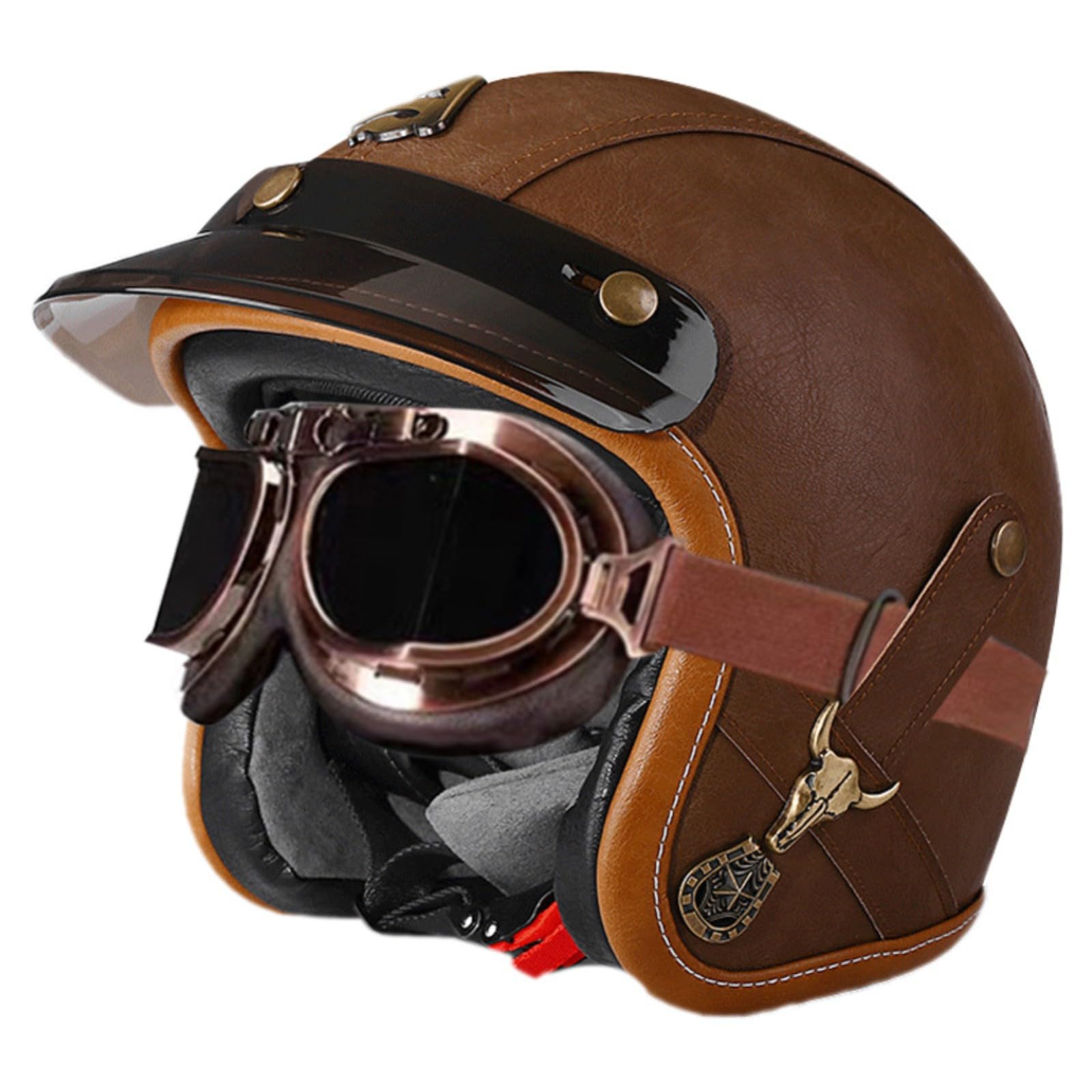 Motorrad-Halbhelm, Retro-Motorradhelm Für Erwachsene, Offener 3/4-Helm, ECE-Zertifizierter Sturzhelm, Roller-Fahrrad-Chopper-Helm Für Männer Und Frauen 4,XL=61-62CM von GJCKOPIUFA