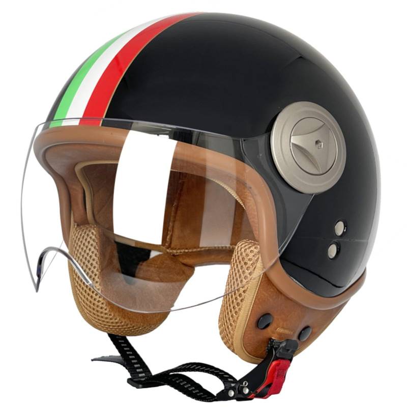 Motorrad-Halbhelm, Vintage-Jethelm, 3/4-Mopedhelm, DOT/ECE-Geprüft, Mit Sonnenblende, Retro-Vintage-Stil, Vespa-Motorradhelm Für Männer Und Frauen 11,XL=61-62CM von GJCKOPIUFA