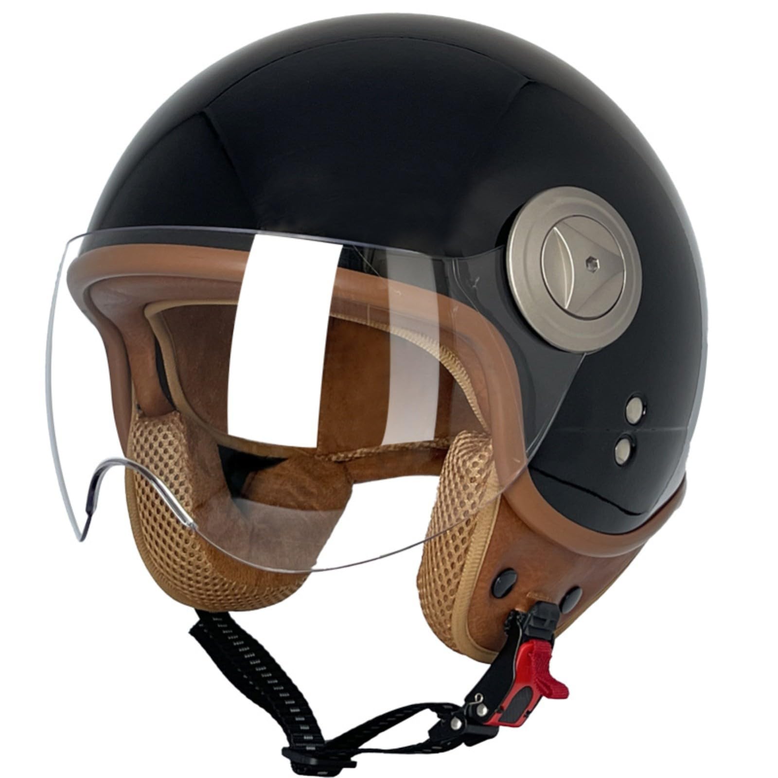 Motorrad-Halbhelm, Vintage-Jethelm, 3/4-Mopedhelm, DOT/ECE-Geprüft, Mit Sonnenblende, Retro-Vintage-Stil, Vespa-Motorradhelm Für Männer Und Frauen 14,L=59-60CM von GJCKOPIUFA