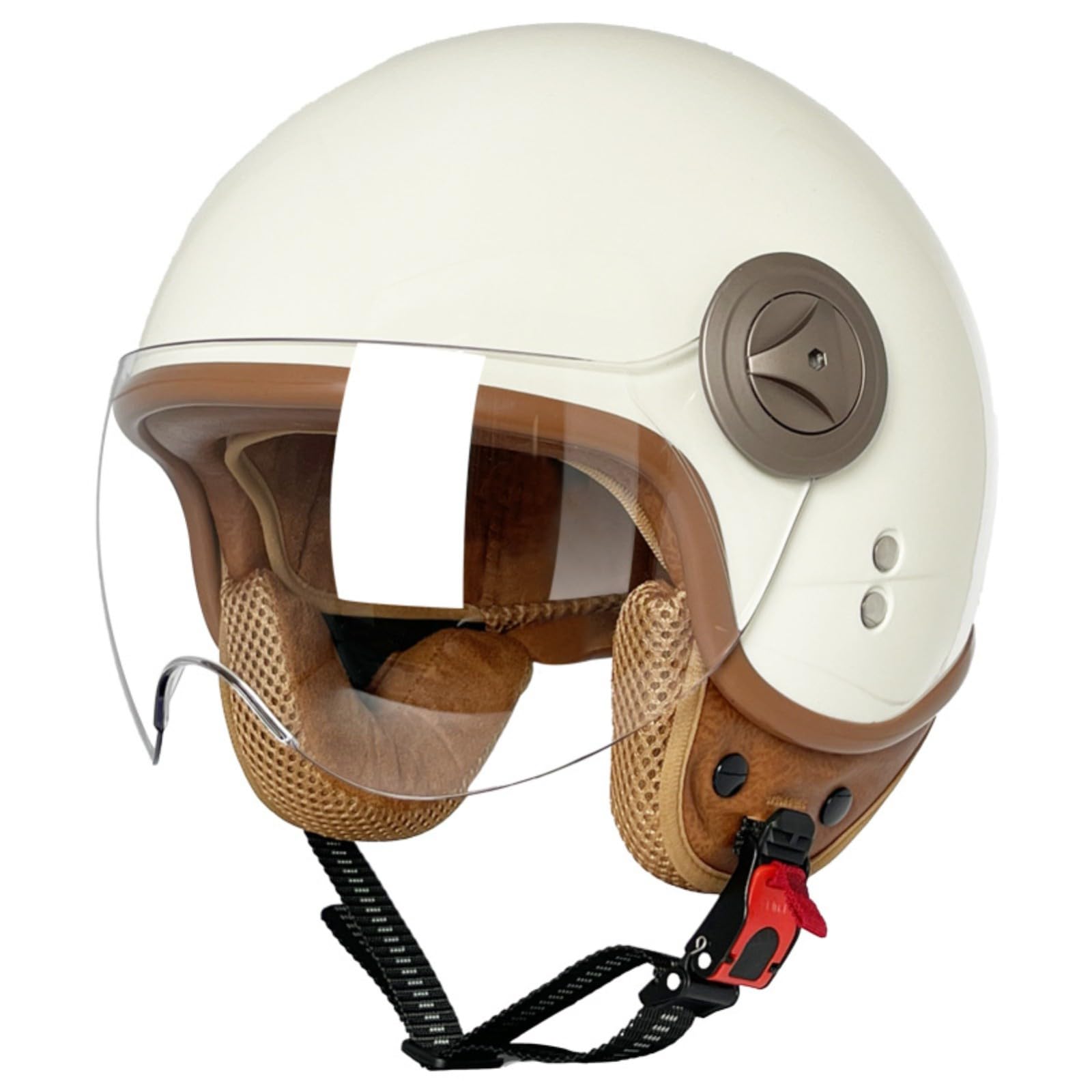 Motorrad-Halbhelm, Vintage-Jethelm, 3/4-Mopedhelm, DOT/ECE-Geprüft, Mit Sonnenblende, Retro-Vintage-Stil, Vespa-Motorradhelm Für Männer Und Frauen 15,M=57-58CM von GJCKOPIUFA