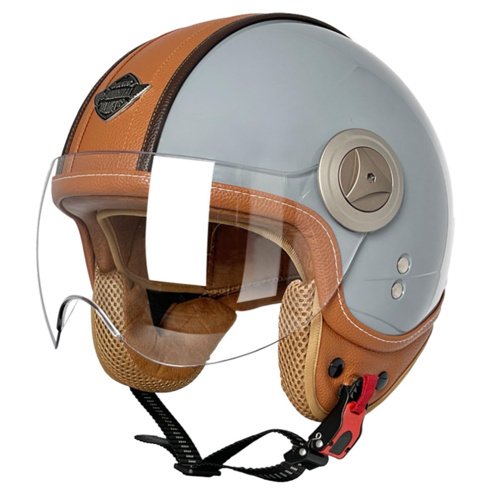 Motorrad-Halbhelm, Vintage-Jethelm, 3/4-Mopedhelm, DOT/ECE-Geprüft, Mit Sonnenblende, Retro-Vintage-Stil, Vespa-Motorradhelm Für Männer Und Frauen 4,XL=61-62CM von GJCKOPIUFA