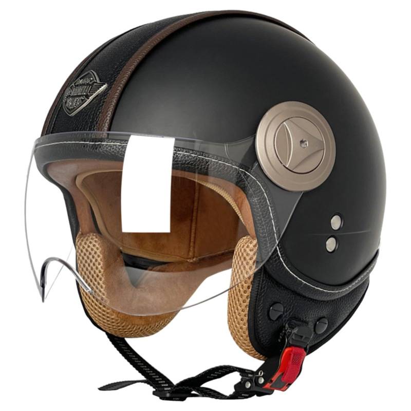 Motorrad-Halbhelm, Vintage-Jethelm, 3/4-Mopedhelm, DOT/ECE-Geprüft, Mit Sonnenblende, Retro-Vintage-Stil, Vespa-Motorradhelm Für Männer Und Frauen 5,M=57-58CM von GJCKOPIUFA