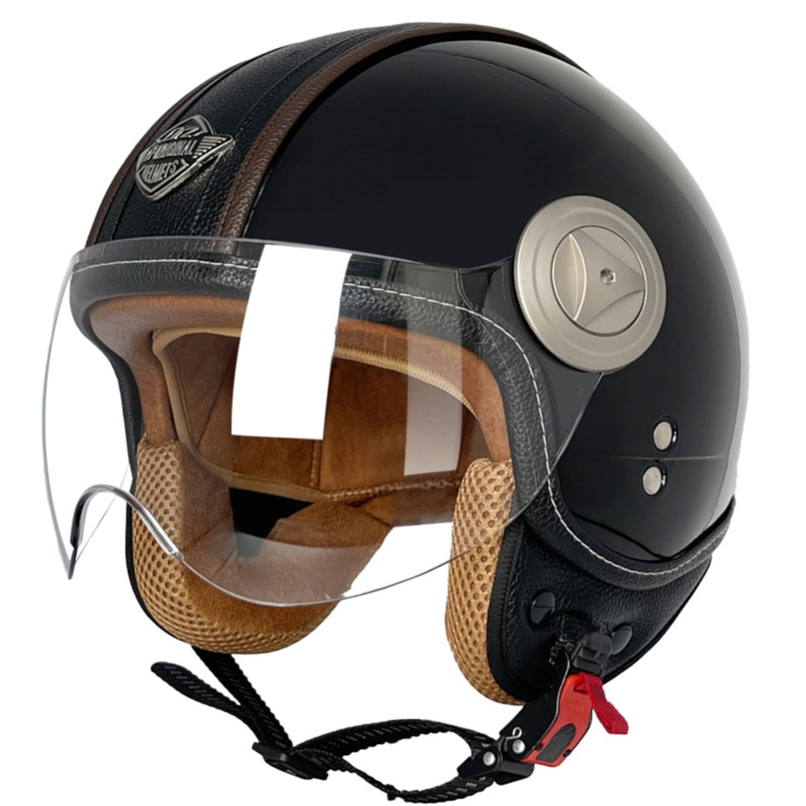 Motorrad-Halbhelm, Vintage-Jethelm, 3/4-Mopedhelm, DOT/ECE-Geprüft, Mit Sonnenblende, Retro-Vintage-Stil, Vespa-Motorradhelm Für Männer Und Frauen 6,L=59-60CM von GJCKOPIUFA