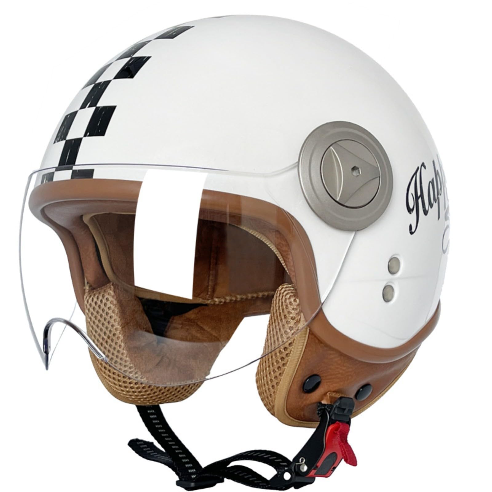 Motorrad-Halbhelm, Vintage-Jethelm, 3/4-Mopedhelm, DOT/ECE-Geprüft, Mit Sonnenblende, Retro-Vintage-Stil, Vespa-Motorradhelm Für Männer Und Frauen 7,XL=61-62CM von GJCKOPIUFA