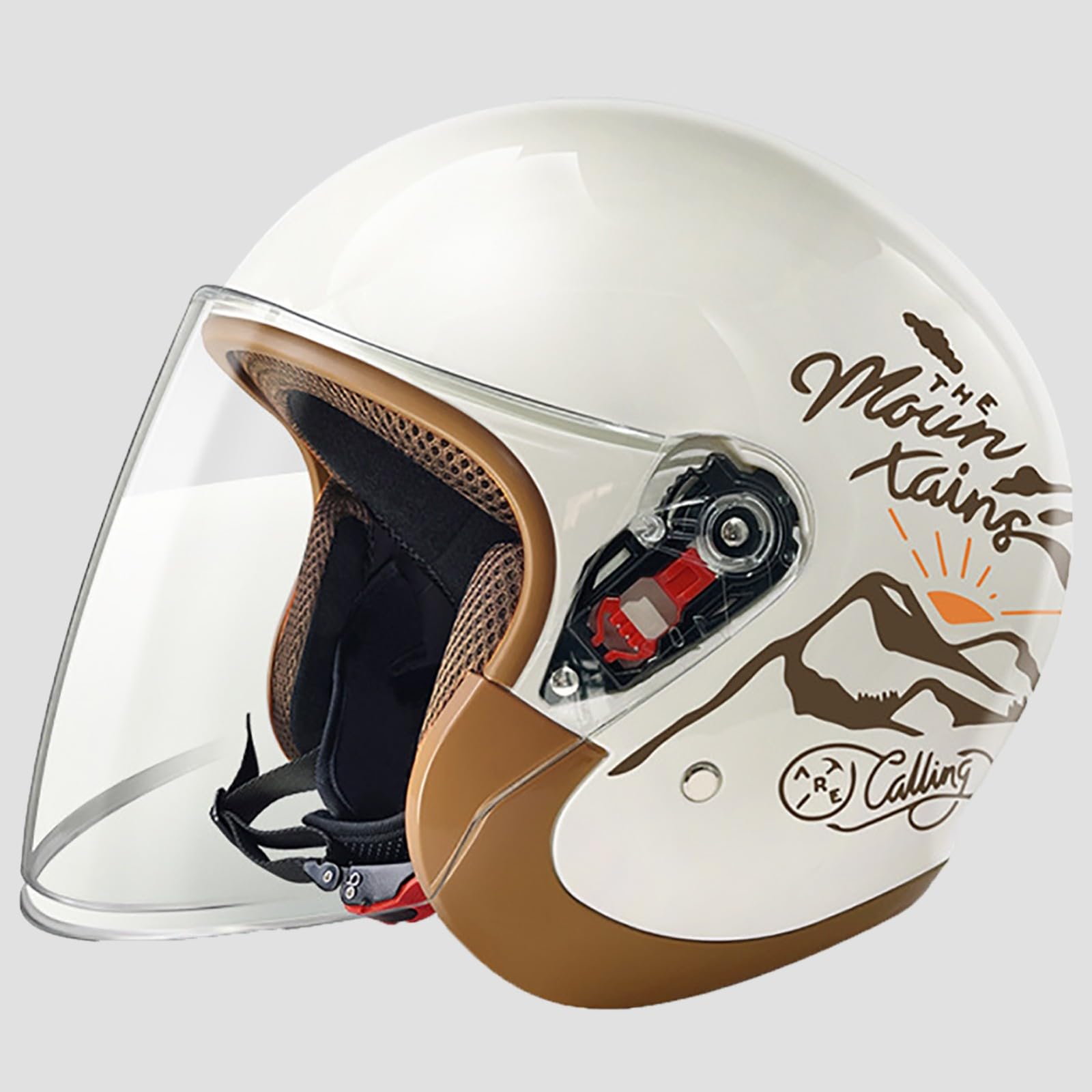 Motorradhelm, Retro 3/4 Motorradhelm Mit Visier Und Schnellverschluss-Kinnriemen, DOT/ECE-Zertifizierter Offener Motorradhelm Für Herren Und Damen A,58-62cm von GJCKOPIUFA