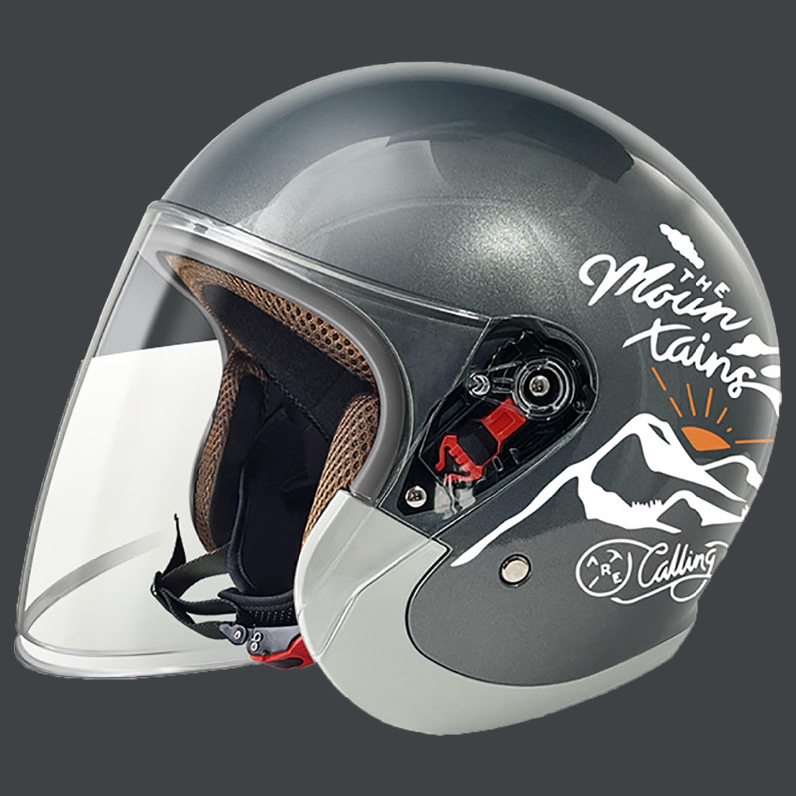 Motorradhelm, Retro 3/4 Motorradhelm Mit Visier Und Schnellverschluss-Kinnriemen, DOT/ECE-Zertifizierter Offener Motorradhelm Für Herren Und Damen C,58-62cm von GJCKOPIUFA