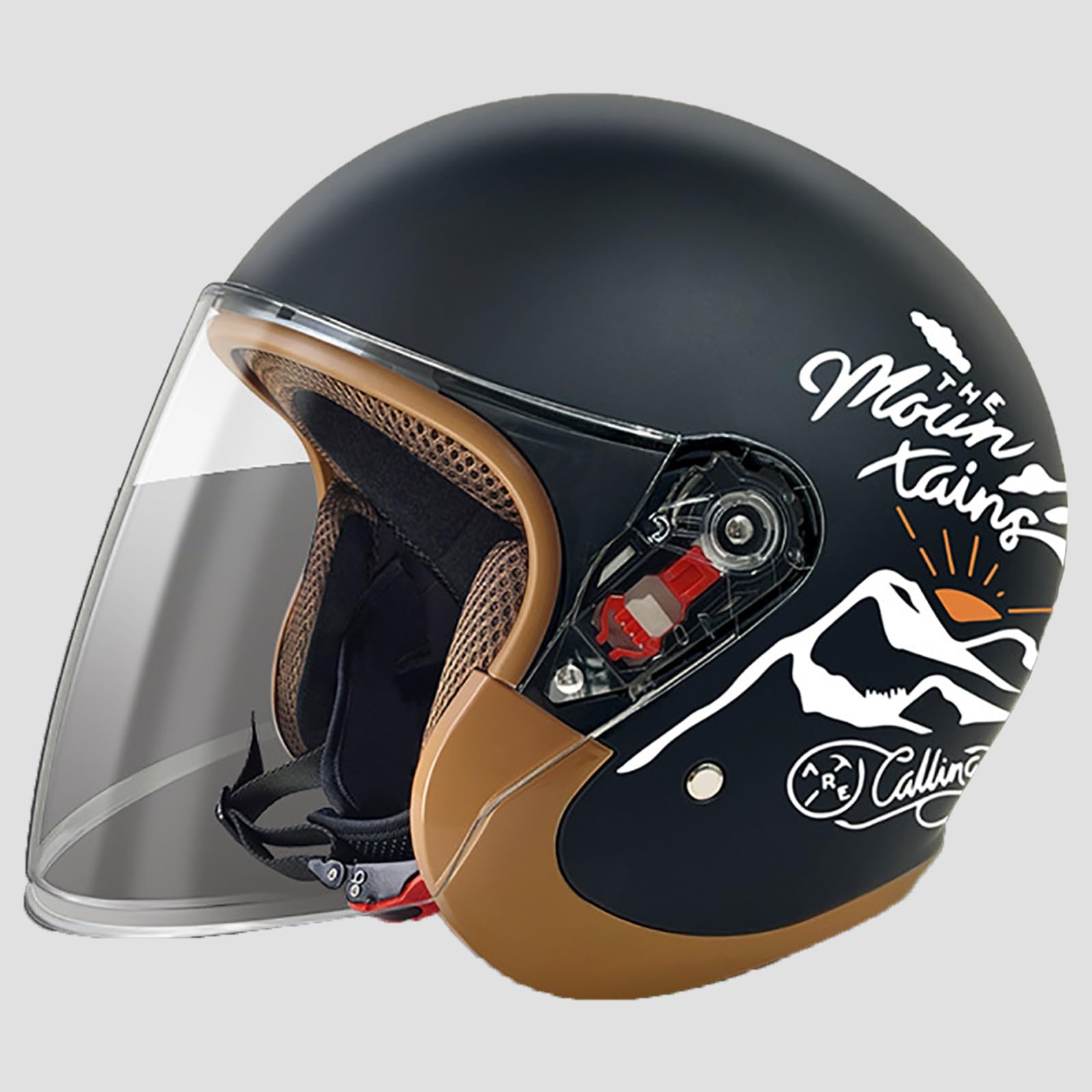 Motorradhelm, Retro 3/4 Motorradhelm Mit Visier Und Schnellverschluss-Kinnriemen, DOT/ECE-Zertifizierter Offener Motorradhelm Für Herren Und Damen D,58-62cm von GJCKOPIUFA