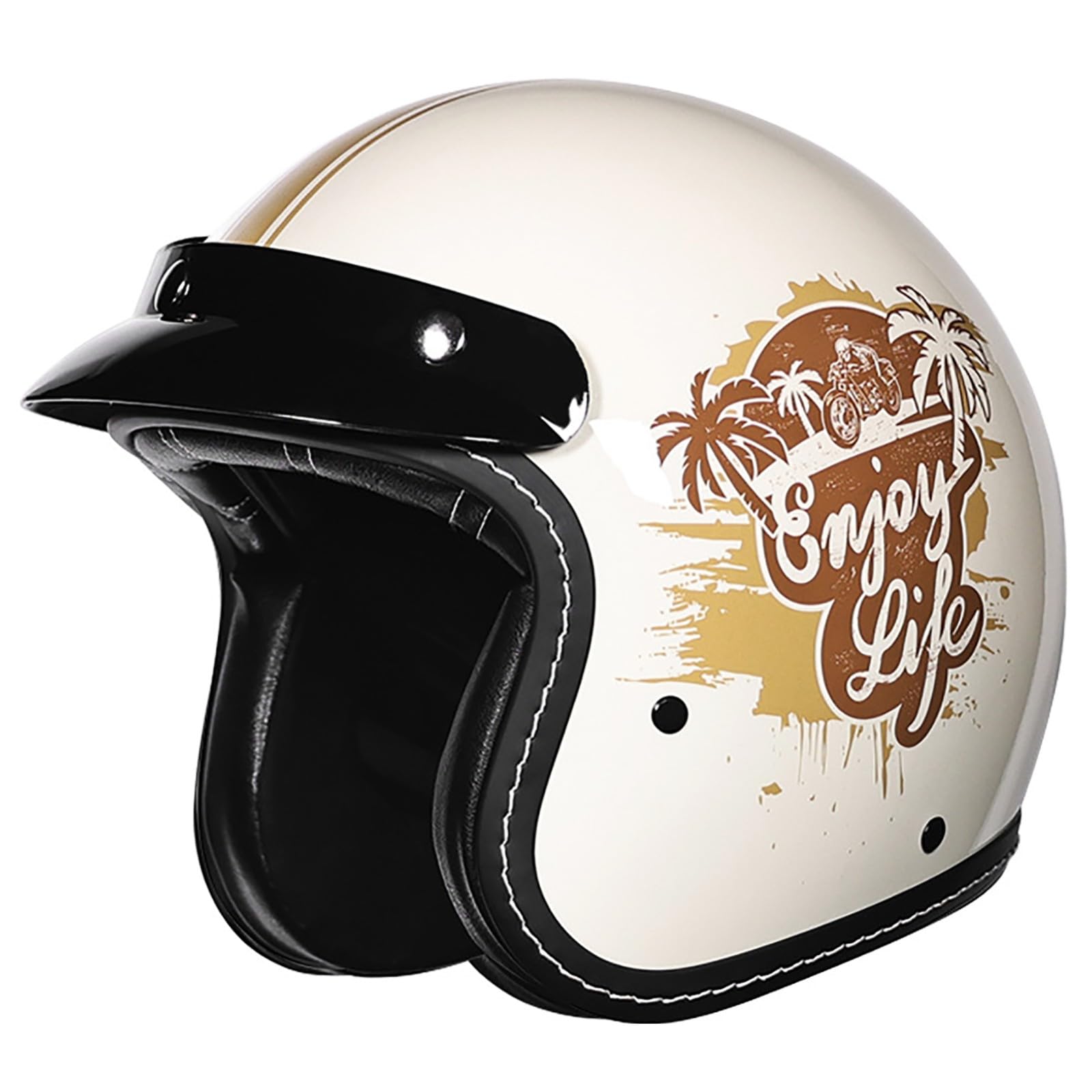 Motorradhelm Für Erwachsene Männer Und Frauen, Retro 3/4 Motorradhelm, DOT/ECE-Zertifizierter Halbhelm Mit Abnehmbarer Krempe, Geeignet Für Roller, Mopeds A,L/{55~56cm} von GJCKOPIUFA