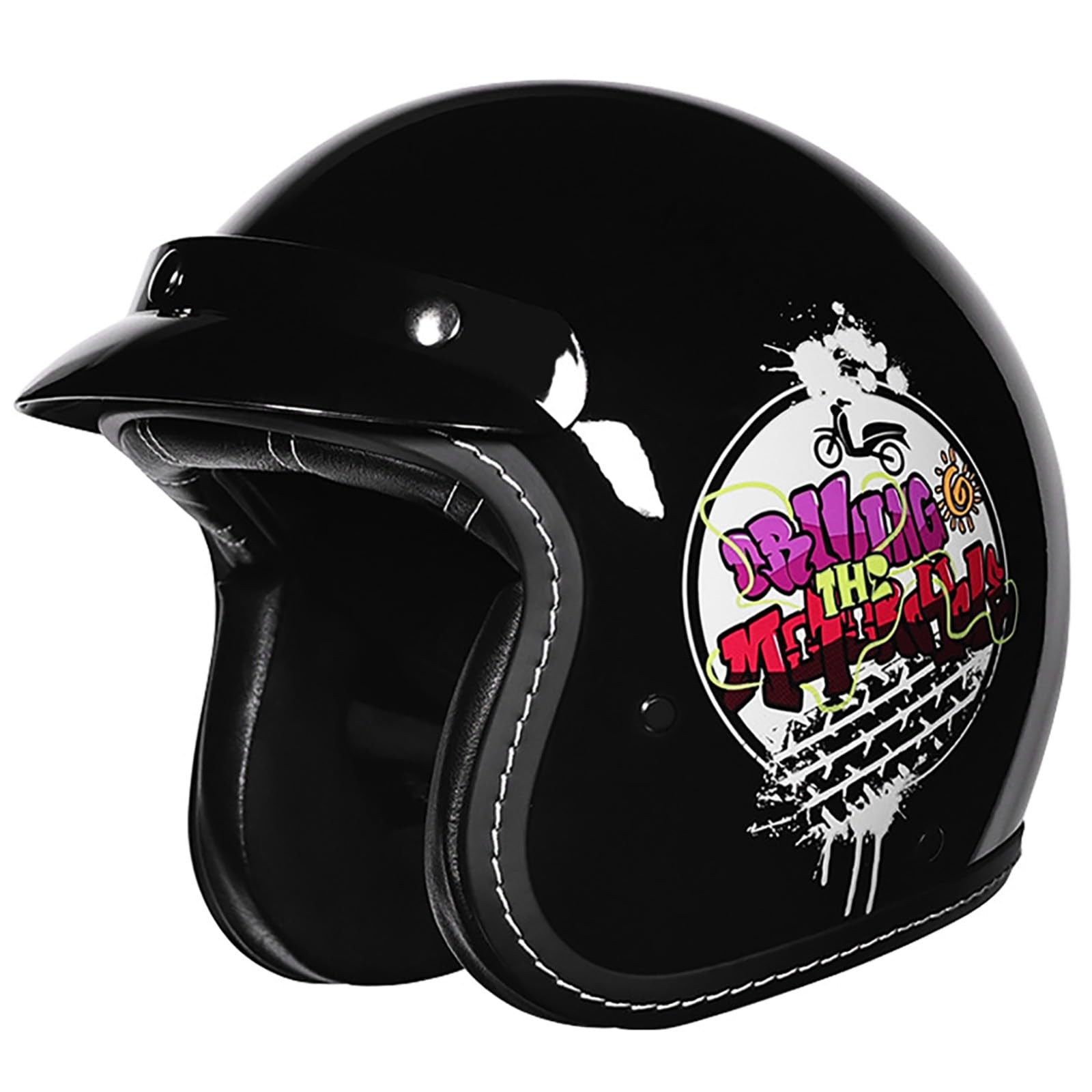 Motorradhelm Für Erwachsene Männer Und Frauen, Retro 3/4 Motorradhelm, DOT/ECE-Zertifizierter Halbhelm Mit Abnehmbarer Krempe, Geeignet Für Roller, Mopeds E,L/{55~56cm} von GJCKOPIUFA