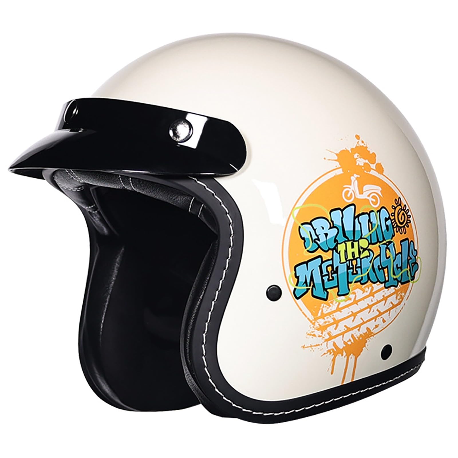 Motorradhelm Für Erwachsene Männer Und Frauen, Retro 3/4 Motorradhelm, DOT/ECE-Zertifizierter Halbhelm Mit Abnehmbarer Krempe, Geeignet Für Roller, Mopeds F,M/{53~54cm} von GJCKOPIUFA