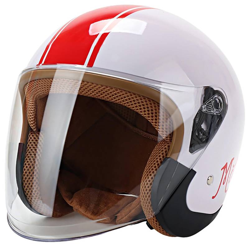 Motorradhelm Für Erwachsene Männer Und Frauen, Retro-3/4-Motorradhelm Mit Visier Und Kinnriemen Mit Schnellverschluss, DOT/ECE-Zertifizierter Sonnenschutz, Leichter Halbhelm B,58-60cm von GJCKOPIUFA