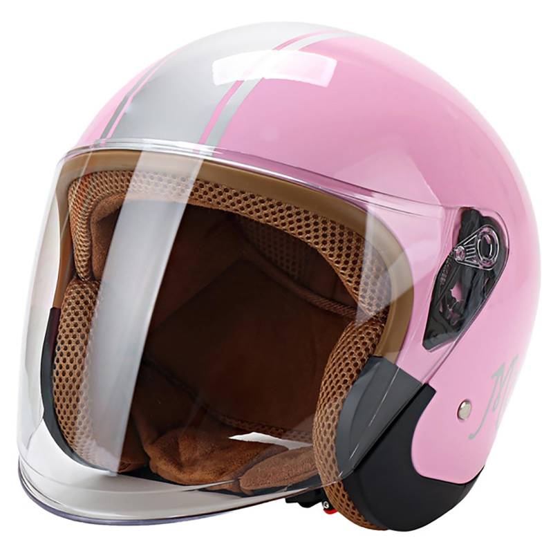 Motorradhelm Für Erwachsene Männer Und Frauen, Retro-3/4-Motorradhelm Mit Visier Und Kinnriemen Mit Schnellverschluss, DOT/ECE-Zertifizierter Sonnenschutz, Leichter Halbhelm C,58-60cm von GJCKOPIUFA