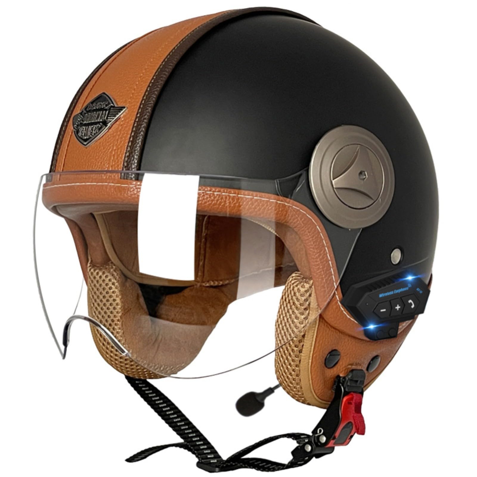 Motorradhelme Mit Bluetooth, Motorrad-Jethelm Mit Visier, DOT/ECE-Zulassung Für Moped-Scooter, Bobber, Chopper, Cruiser, Racing 3,XL=61-62CM von GJCKOPIUFA