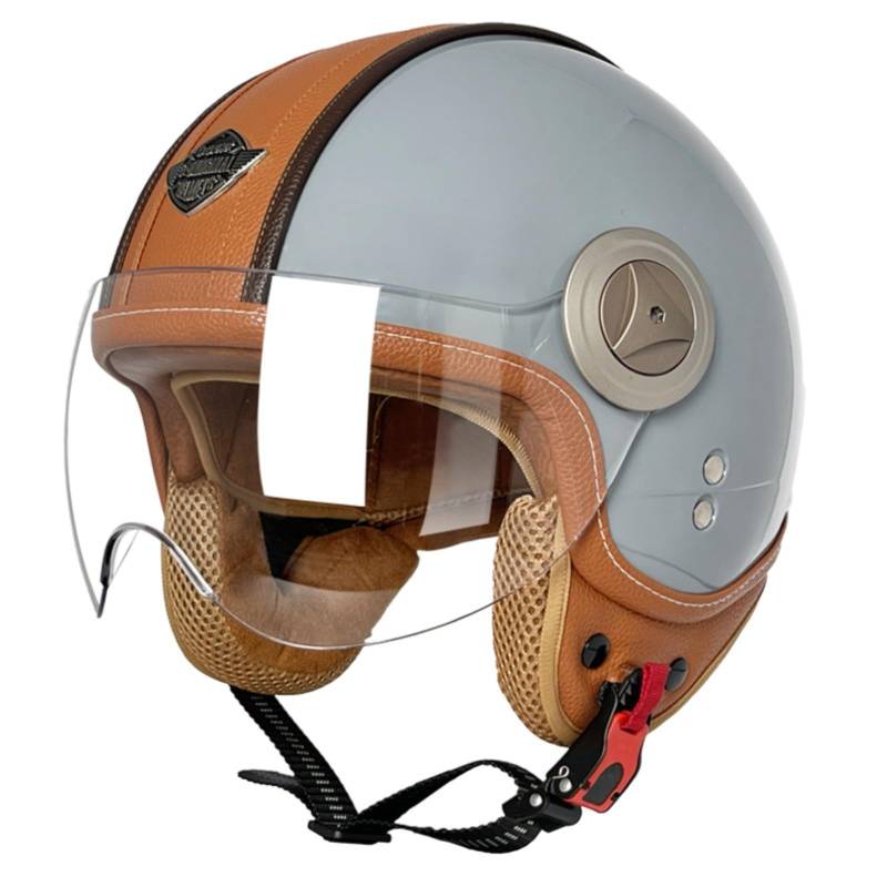 Offener Halbhelm Für Motorradfahrer, Motorradhelm, DOT/ECE-Geprüfter Sturzhelm Mit Sonnenblende, Retro-Vintage-Stil, Vespa-Jethelm Für Männer Und Frauen 4,XL=61-62CM von GJCKOPIUFA