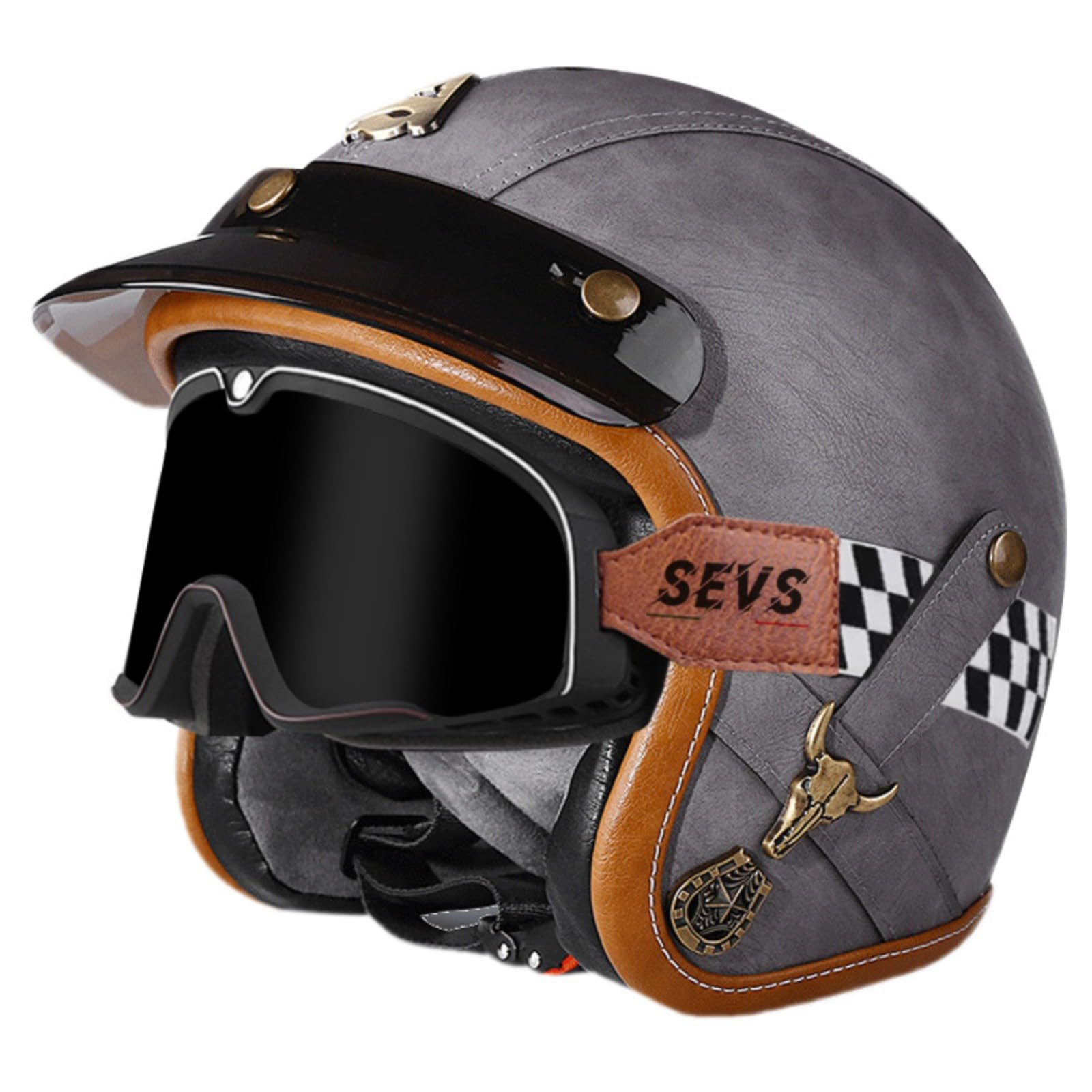 Offener Motorradhelm, 3/4-Motorradhelme Mit Schutzbrille, ECE-Geprüfter Rollerhelm Für Erwachsene, Männer Und Frauen, Für Roller, Moped, Cruiser 11,M=57-58CM von GJCKOPIUFA