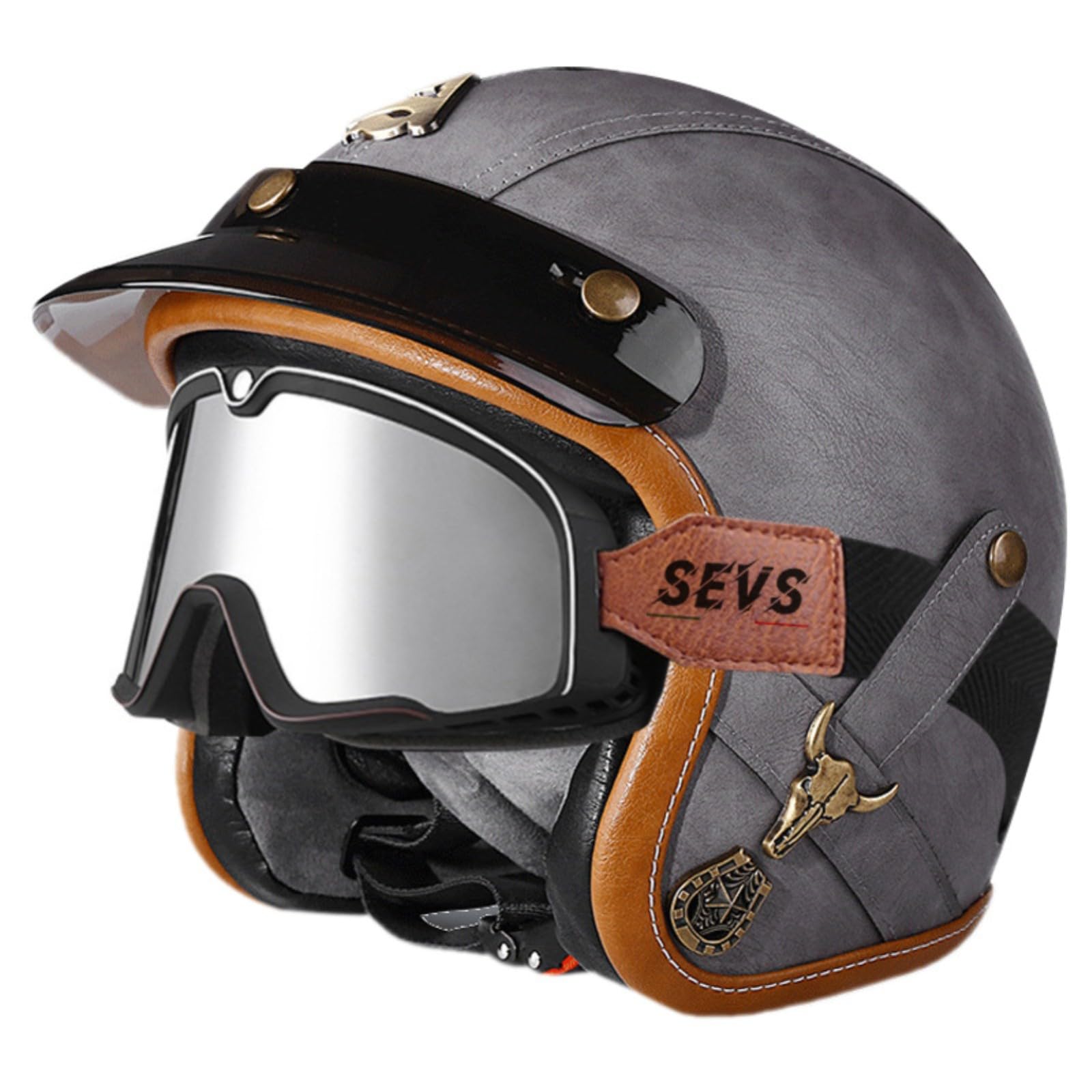 Offener Motorradhelm, 3/4-Motorradhelme Mit Schutzbrille, ECE-Geprüfter Rollerhelm Für Erwachsene, Männer Und Frauen, Für Roller, Moped, Cruiser 15,XL=61-62CM von GJCKOPIUFA