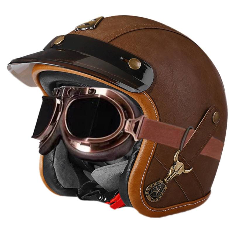 Offener Motorradhelm, 3/4-Motorradhelme Mit Schutzbrille, ECE-Geprüfter Rollerhelm Für Erwachsene, Männer Und Frauen, Für Roller, Moped, Cruiser 4,XL=61-62CM von GJCKOPIUFA