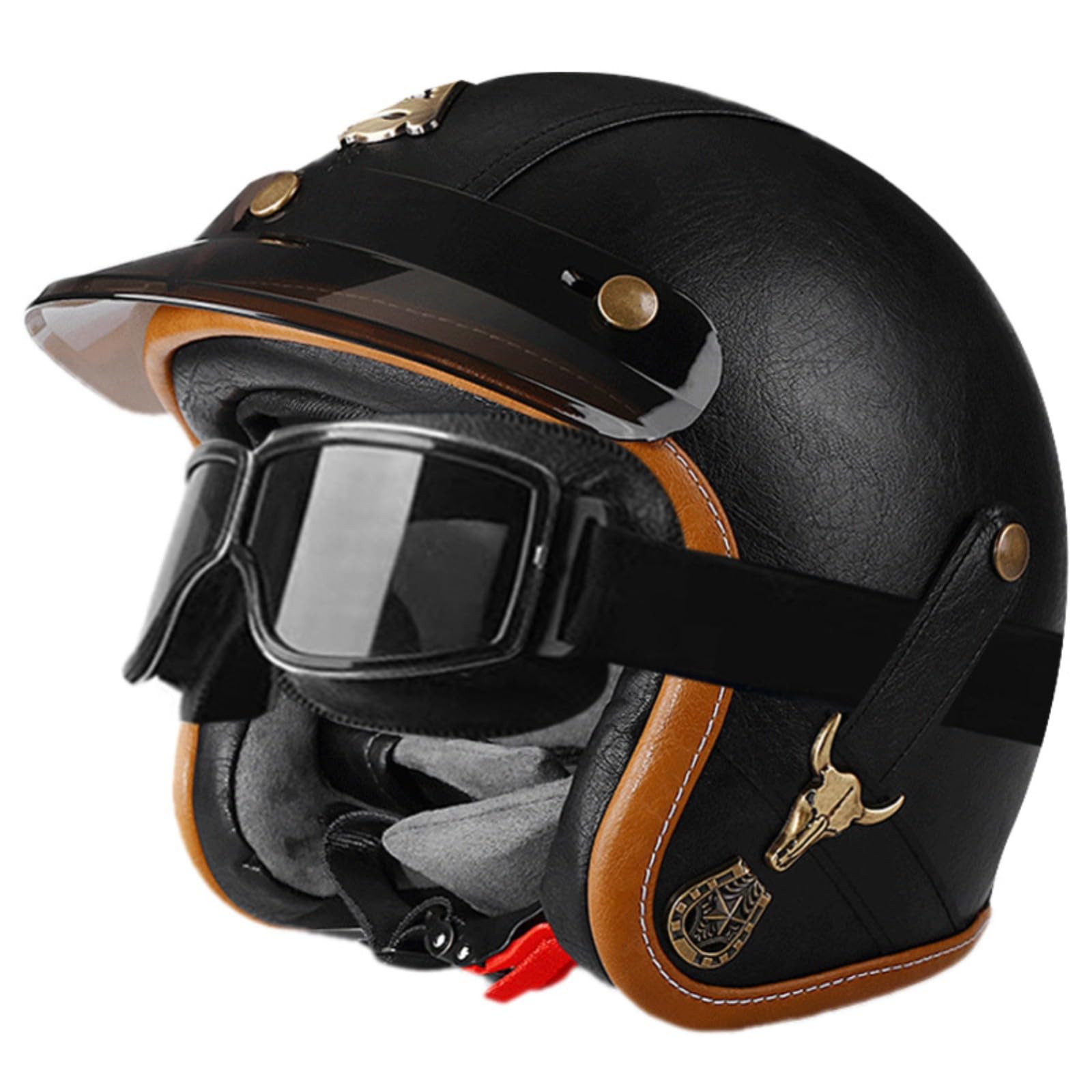 Offener Motorradhelm, 3/4-Motorradhelme Mit Schutzbrille, ECE-Geprüfter Rollerhelm Für Erwachsene, Männer Und Frauen, Für Roller, Moped, Cruiser 5,XXL=63-64CM von GJCKOPIUFA