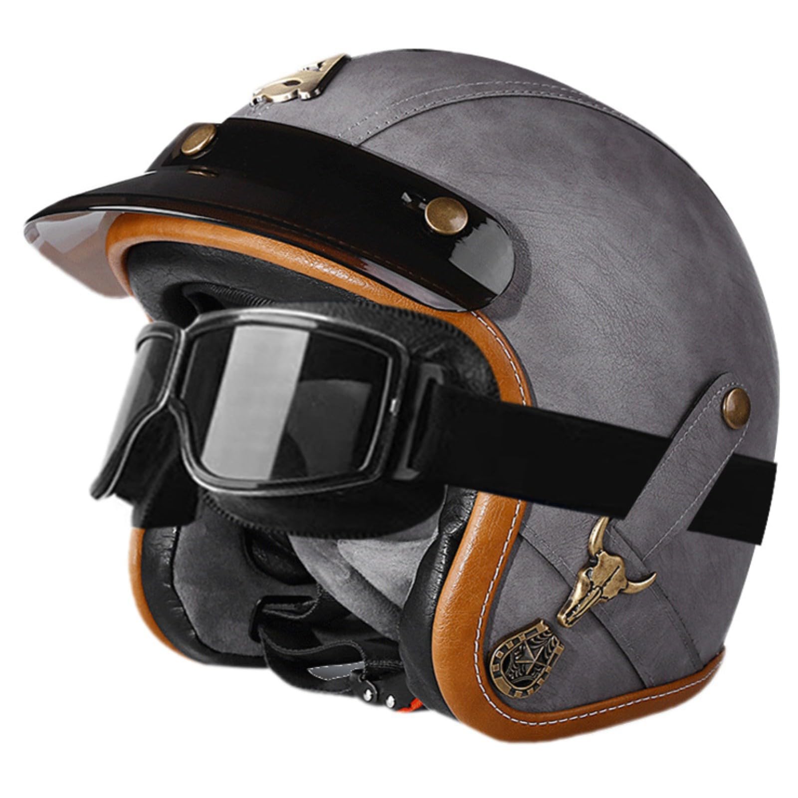 Offener Motorradhelm, 3/4-Motorradhelme Mit Schutzbrille, ECE-Geprüfter Rollerhelm Für Erwachsene, Männer Und Frauen, Für Roller, Moped, Cruiser 7,S=55-56CM von GJCKOPIUFA