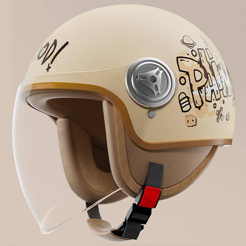 Offener Motorradhelm, Hochwertiger Trendiger 3/4-Motorradhelm, DOT/ECE-Zertifizierter Leichter Motorradhelm Für Männer Und Frauen Mit Sonnenblende A,54-61cm von GJCKOPIUFA