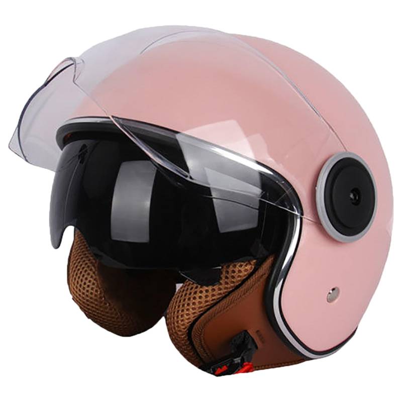 Offener Motorradhelm Aus Vintage-Leder, Stilvoller Halbhelm Für Männer Und Frauen Mit DOT-Zulassung Und Doppelvisier, Four Seasons Street Jet Moped-Motorradhelme A,55-62cm von GJCKOPIUFA