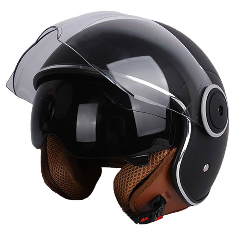 Offener Motorradhelm Aus Vintage-Leder, Stilvoller Halbhelm Für Männer Und Frauen Mit DOT-Zulassung Und Doppelvisier, Four Seasons Street Jet Moped-Motorradhelme B,55-62cm von GJCKOPIUFA