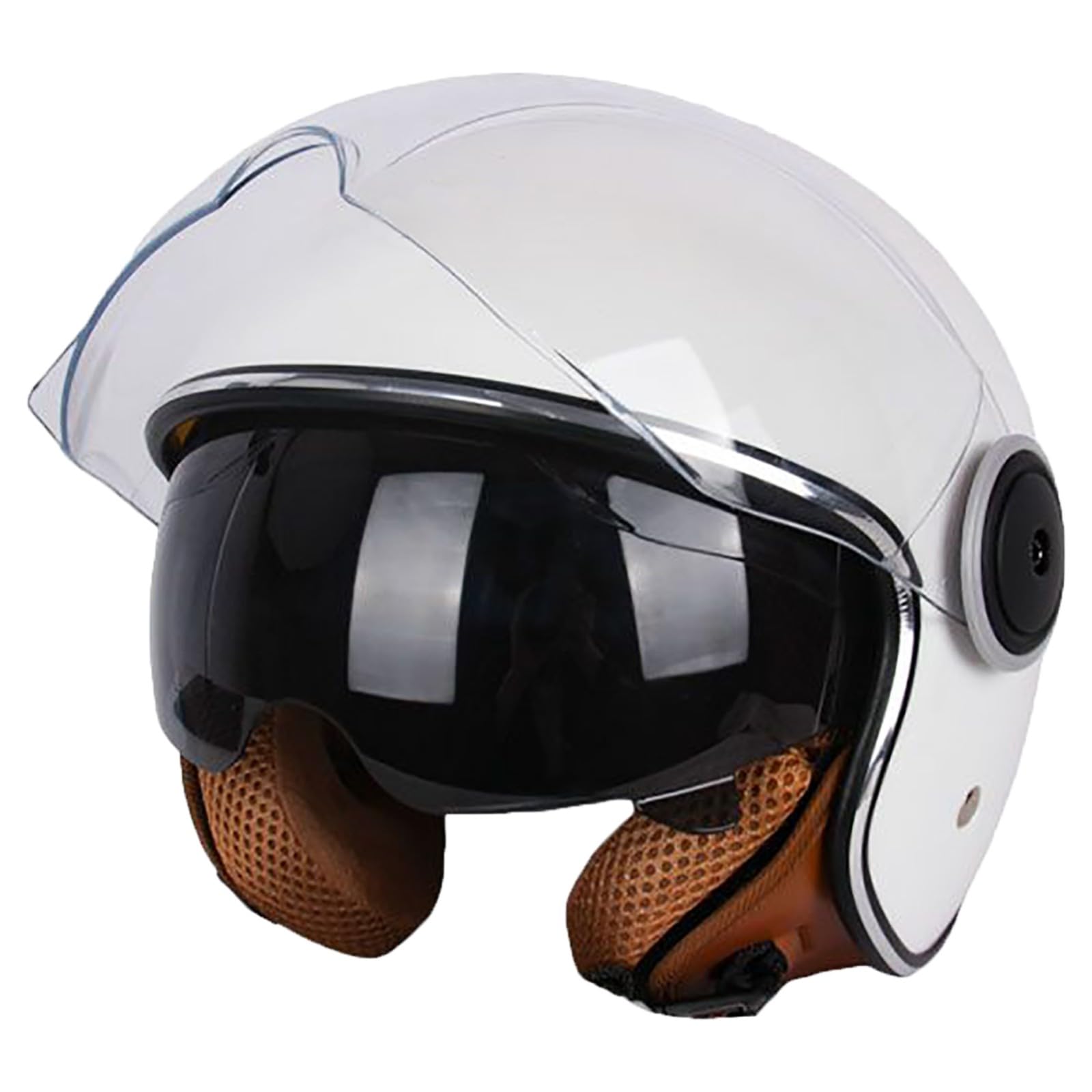 Offener Motorradhelm Aus Vintage-Leder, Stilvoller Halbhelm Für Männer Und Frauen Mit DOT-Zulassung Und Doppelvisier, Four Seasons Street Jet Moped-Motorradhelme C,55-62cm von GJCKOPIUFA