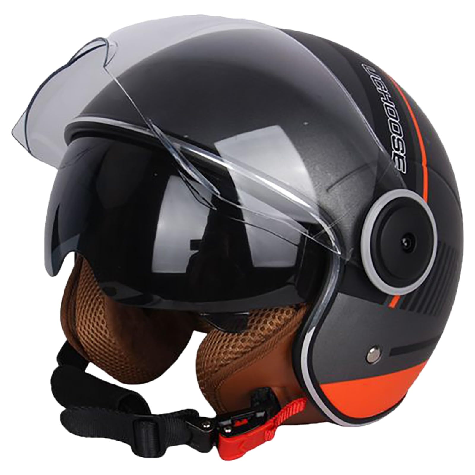 Offener Motorradhelm Aus Vintage-Leder, Stilvoller Halbhelm Für Männer Und Frauen Mit DOT-Zulassung Und Doppelvisier, Four Seasons Street Jet Moped-Motorradhelme D,55-62cm von GJCKOPIUFA