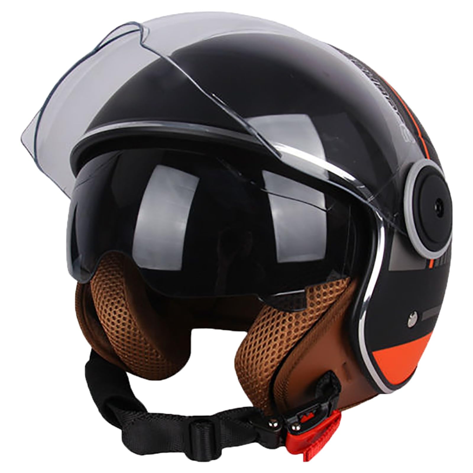 Offener Motorradhelm Aus Vintage-Leder, Stilvoller Halbhelm Für Männer Und Frauen Mit DOT-Zulassung Und Doppelvisier, Four Seasons Street Jet Moped-Motorradhelme E,55-62cm von GJCKOPIUFA