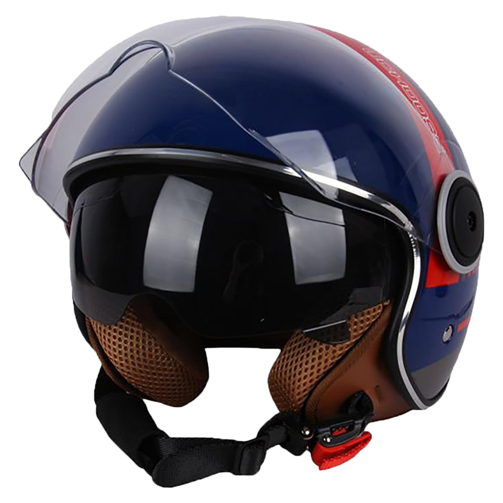 Offener Motorradhelm Aus Vintage-Leder, Stilvoller Halbhelm Für Männer Und Frauen Mit DOT-Zulassung Und Doppelvisier, Four Seasons Street Jet Moped-Motorradhelme F,55-62cm von GJCKOPIUFA