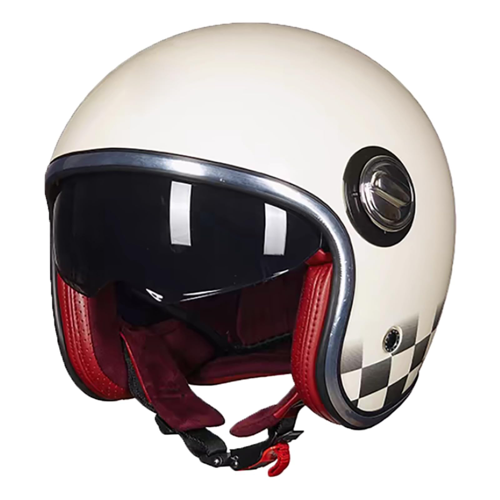 Retro 3/4 Offener Motorradhelm, DOT/ECE-Zertifizierter Halbhelm Mit Doppelvisier Und Schnellverschluss-Kinnriemen, Geeignet Für Männer Und Frauen Leichter Motorradhelm A,L/{59~60cm} von GJCKOPIUFA