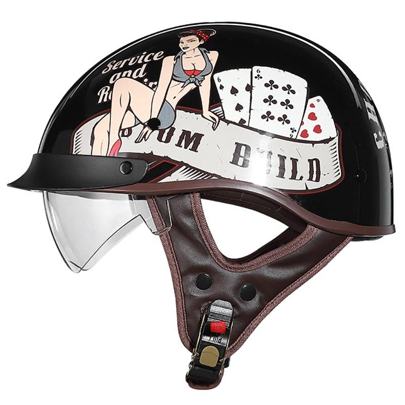 Retro-Motorradhelm, DOT/ECE-Zertifizierter Offener Motorradhelm Mit Visier Und Kinnriemen Mit Schnellverschluss, Cruise-Motorradhelm Für Erwachsene Männer Und Frauen A,L/{59~60cm} von GJCKOPIUFA