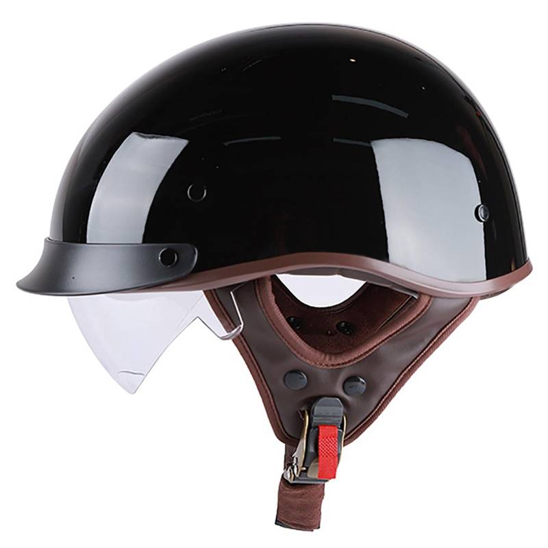 Retro-Motorradhelm, DOT/ECE-Zertifizierter Offener Motorradhelm Mit Visier Und Kinnriemen Mit Schnellverschluss, Cruise-Motorradhelm Für Erwachsene Männer Und Frauen D,M/{57~58cm} von GJCKOPIUFA