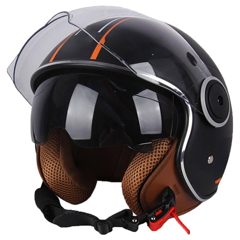 Stilvoller Halbhelm Für Männer Und Frauen, DOT-Geprüfter Vintage-Leder-Motorradhelm Mit Offenem Gesicht Und Doppelvisier, Four Seasons Street Jet Moped Motorradhelme B,55-62cm von GJCKOPIUFA