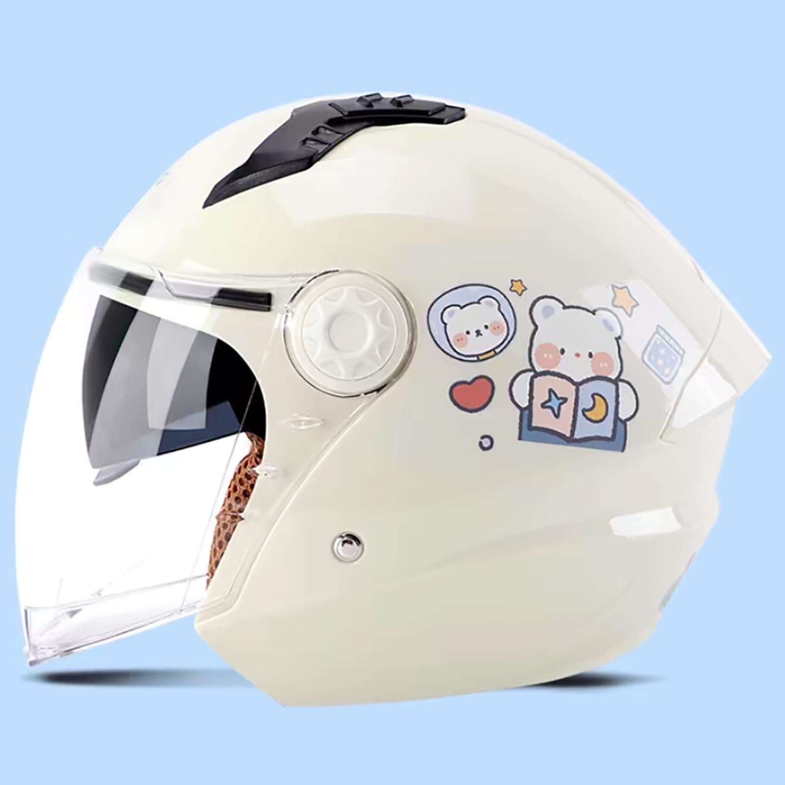 Süßer Motorrad-Halbhelm, DOT/ECE-Zertifizierter Retro-3/4-Motorradhelm, Offener Motorradhelm Für Erwachsene Männer Und Frauen Mit Doppelvisier, Leichter Motorradhelm C,54-60cm von GJCKOPIUFA