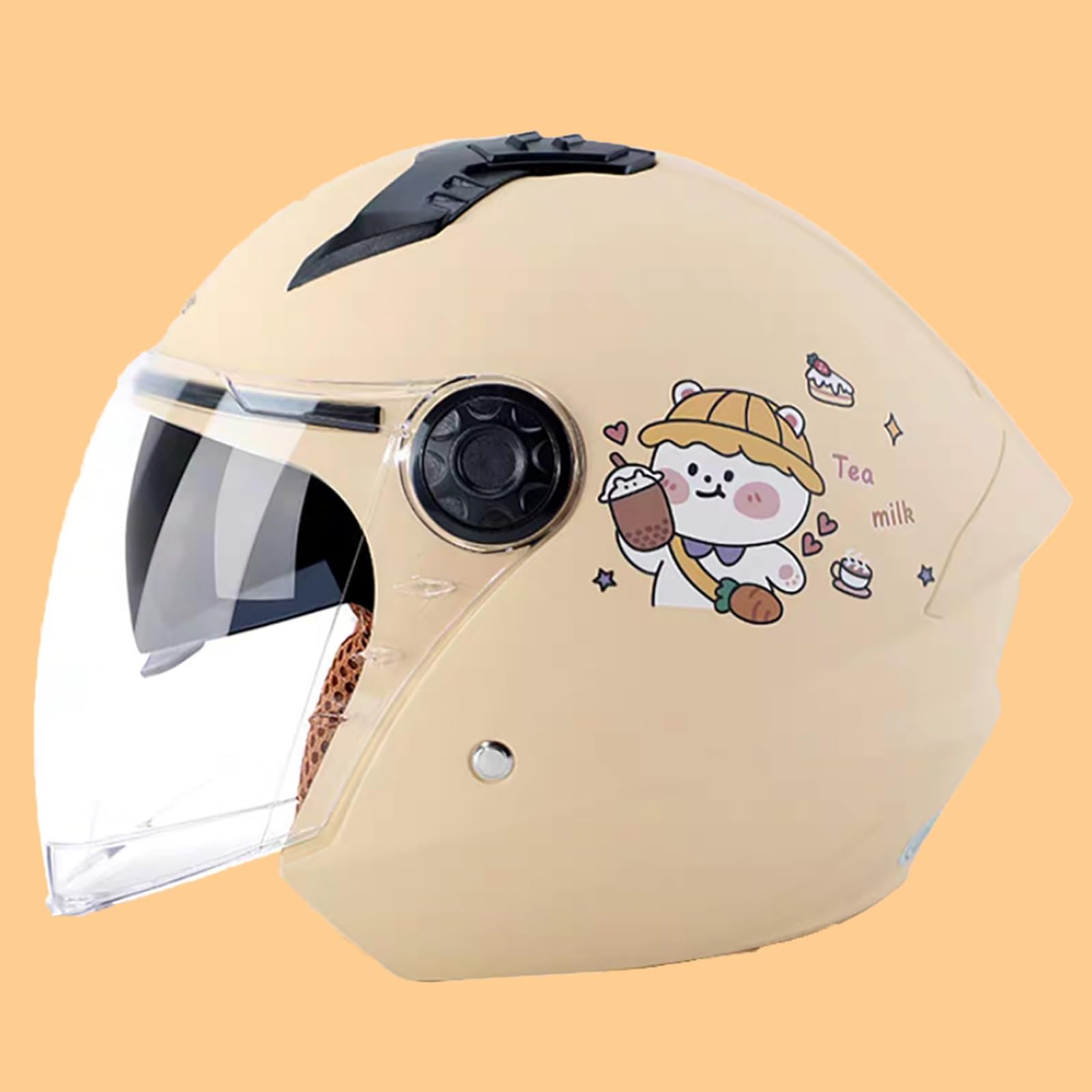 Süßer Motorrad-Halbhelm, DOT/ECE-Zertifizierter Retro-3/4-Motorradhelm, Offener Motorradhelm Für Erwachsene Männer Und Frauen Mit Doppelvisier, Leichter Motorradhelm E,54-60cm von GJCKOPIUFA