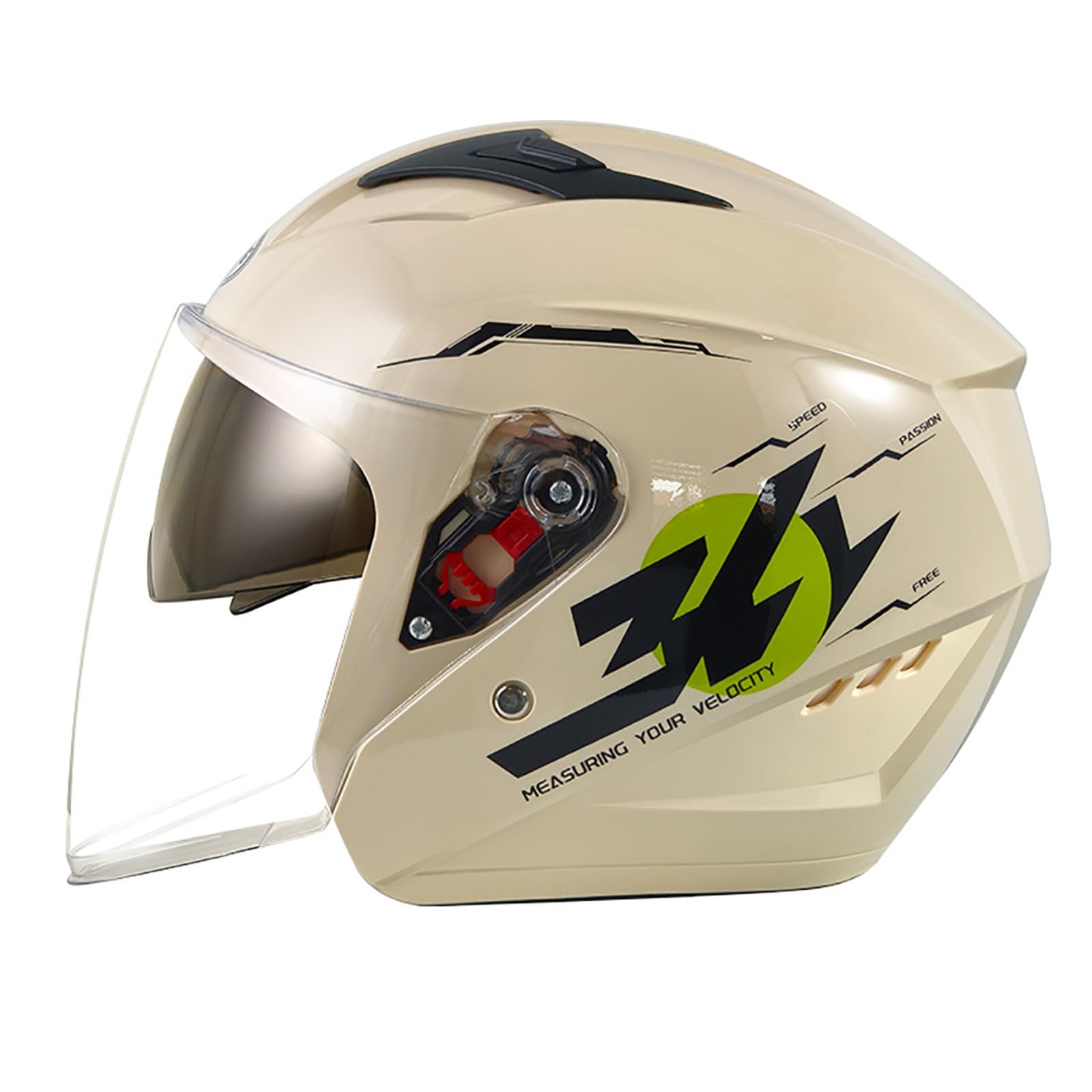 Vintage Open Face Halbgesichts-Motorradhelm, DOT-Geprüfter 3/4-Jethelm, Motorrad-Scooter-Mopedhelm Mit Sonnenblende Für Erwachsene Männer Frauen A,58-62cm von GJCKOPIUFA