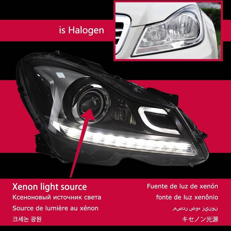 Car Front Headlight Compatible With W204 C200 C300 C Modified Head Lamp Styling Dynamic Turn Signal Lens Automotive Accessories 2PCS von GKALSUEGE