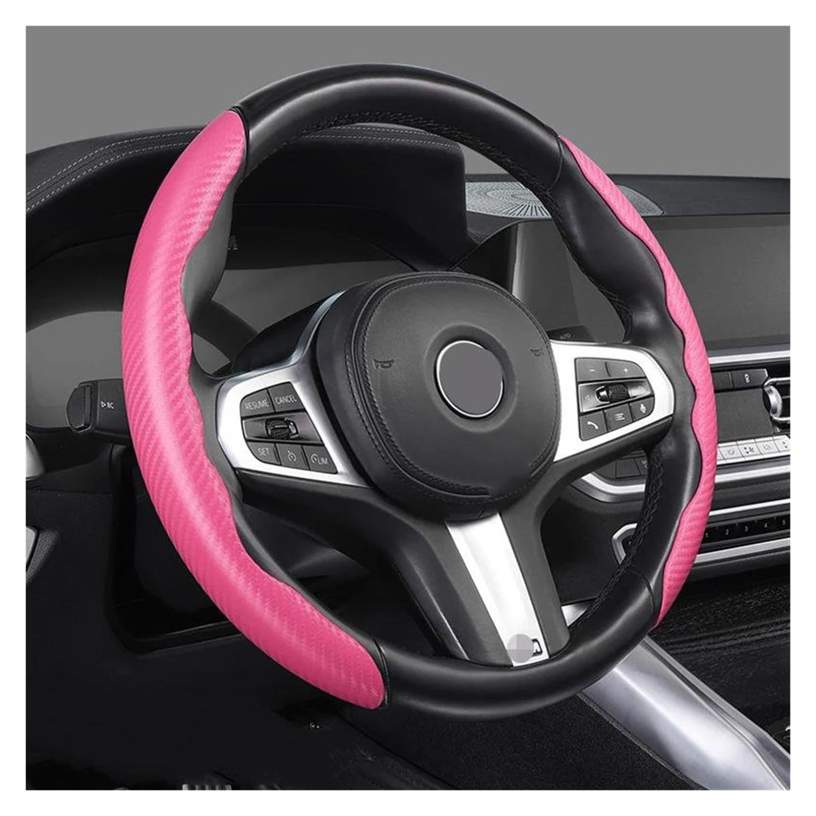 Auto Lenkradbezug Für Universal Slip 2 Hälften Auto Lenkrad Abdeckung Carbon Faser Auto Lenkrad Abdeckung Schutz Lenkradschutz(Pink) von GKBVUTXA