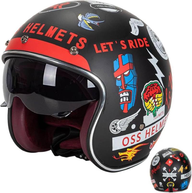 Baseballmütze-Helm Halbschale Roller-Helm Halbhelme Motorradhelm Mit Fahrradbrille Fahrradvisier Chopper Helm Halbschalenhelm Mit ECE Genehmigt FüR Erwachsene Herren Damen von GKCEGHKS