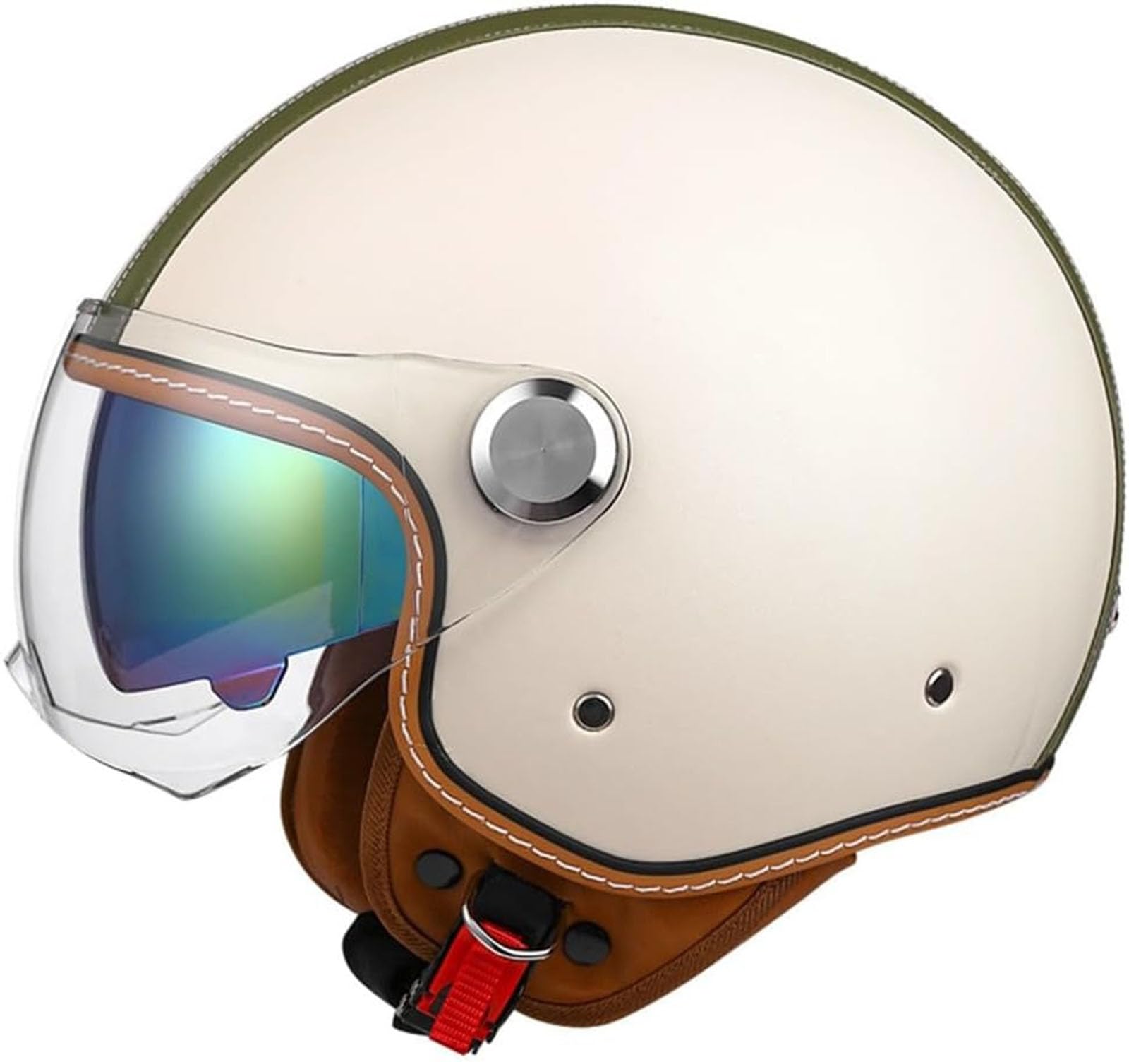 Chopper Helm Halbschale Roller-Helm Halbhelme Motorradhelm Jet-Helm Cruiser Chopper Scooter Helm Mit Fahrradbrille Fahrradvisier Mit ECE Genehmigt Moped Helm Retro von GKCEGHKS