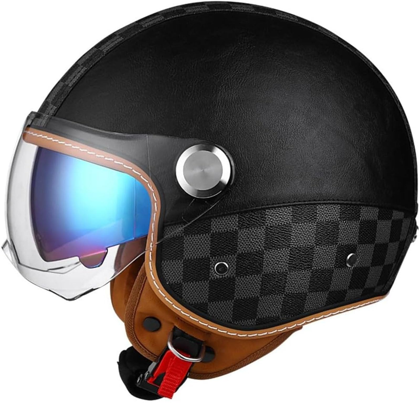 Chopper Helm Halbschale Roller-Helm Halbhelme Motorradhelm Jet-Helm Cruiser Chopper Scooter Helm Mit Fahrradbrille Fahrradvisier Mit ECE Genehmigt Moped Helm Retro von GKCEGHKS