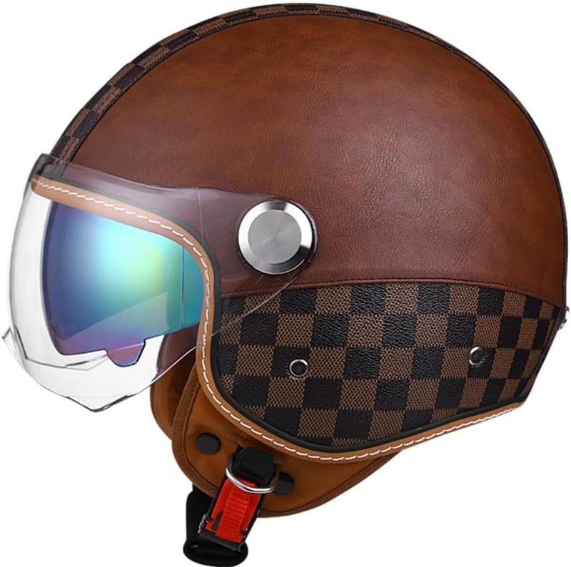 Chopper Helm Halbschale Roller-Helm Halbhelme Motorradhelm Jet-Helm Cruiser Chopper Scooter Helm Mit Fahrradbrille Fahrradvisier Mit ECE Genehmigt Moped Helm Retro von GKCEGHKS