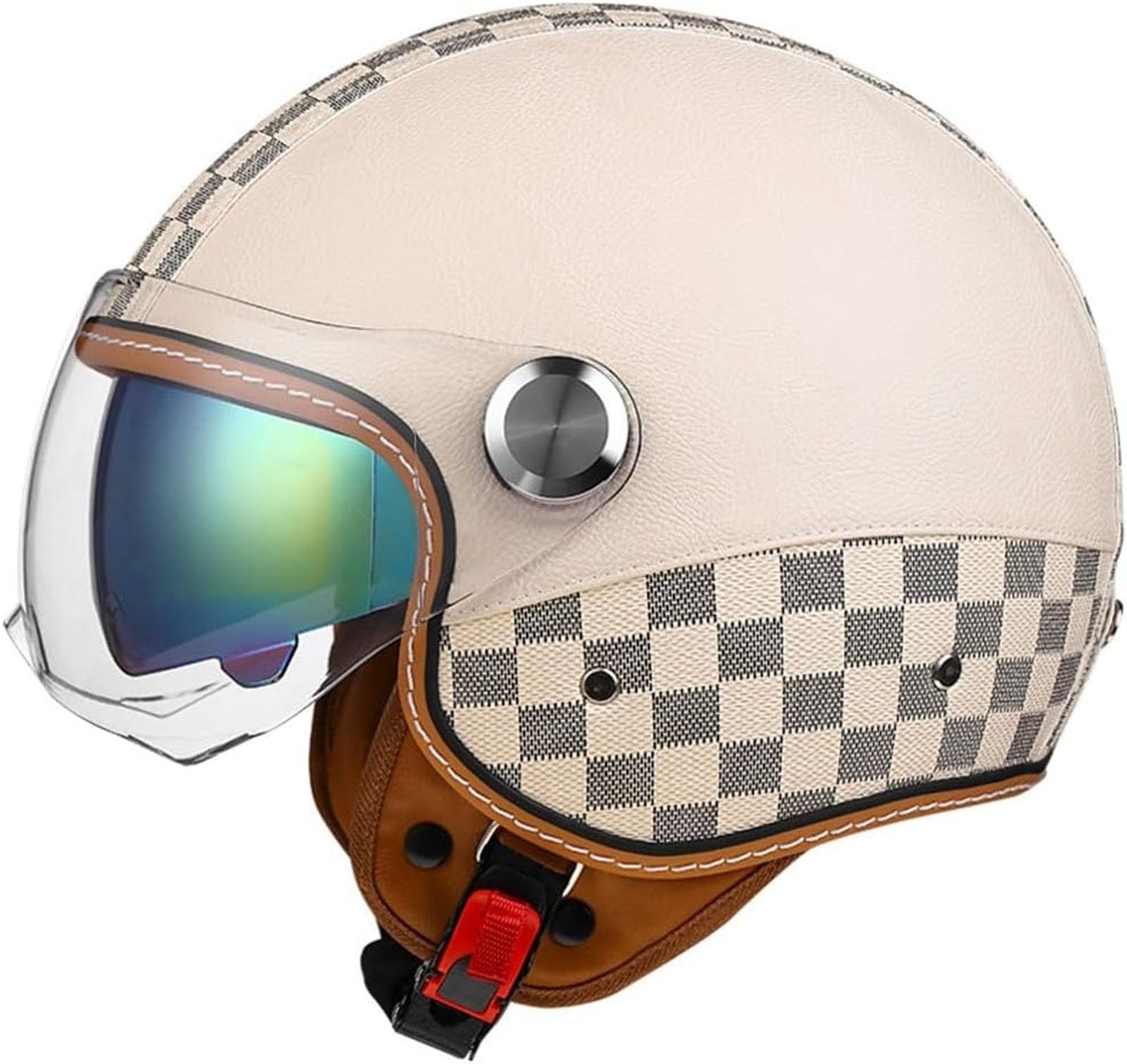 Chopper Helm Halbschale Roller-Helm Halbhelme Motorradhelm Jet-Helm Cruiser Chopper Scooter Helm Mit Fahrradbrille Fahrradvisier Mit ECE Genehmigt Moped Helm Retro von GKCEGHKS