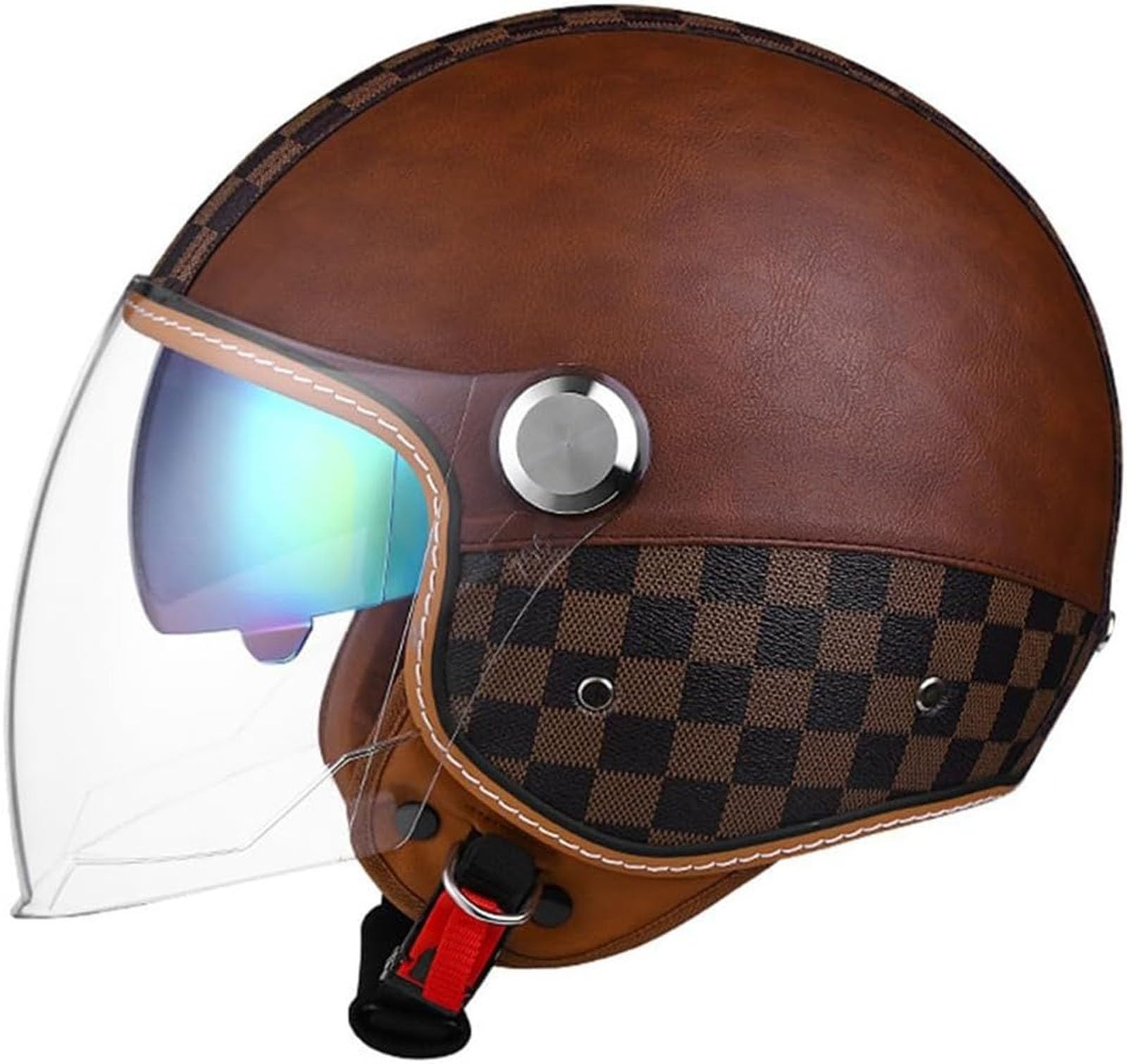 Chopper Helm Halbschale Roller-Helm Halbhelme Motorradhelm Jet-Helm Cruiser Chopper Scooter Helm Mit Fahrradbrille Fahrradvisier Mit ECE Genehmigt Moped Helm Retro von GKCEGHKS